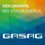 GASAG-Logo mit bunten Rauten im Hintergrund und Claim