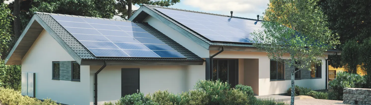 Modernes Einfamilienhaus mit Photovoltaik Anlage auf dem Dach